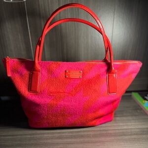 Kate Spade Red Pink Houndstooth Hearthstone Stevie Purse Shoulder Bag Patent Trm